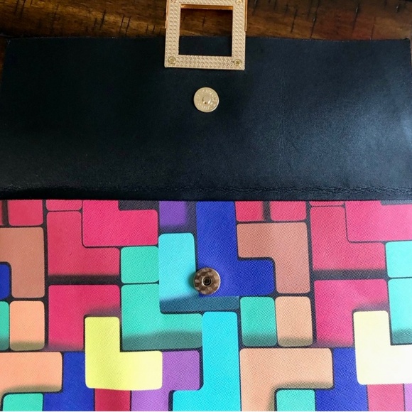 Fashion Women Clutch Envelope Bag Mosaic Grid Pattern Colorful Evening Bag Metal - Picture 4 of 5